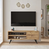 Meuble TV HALCYON bois clair pieds bois clair - Vue de face